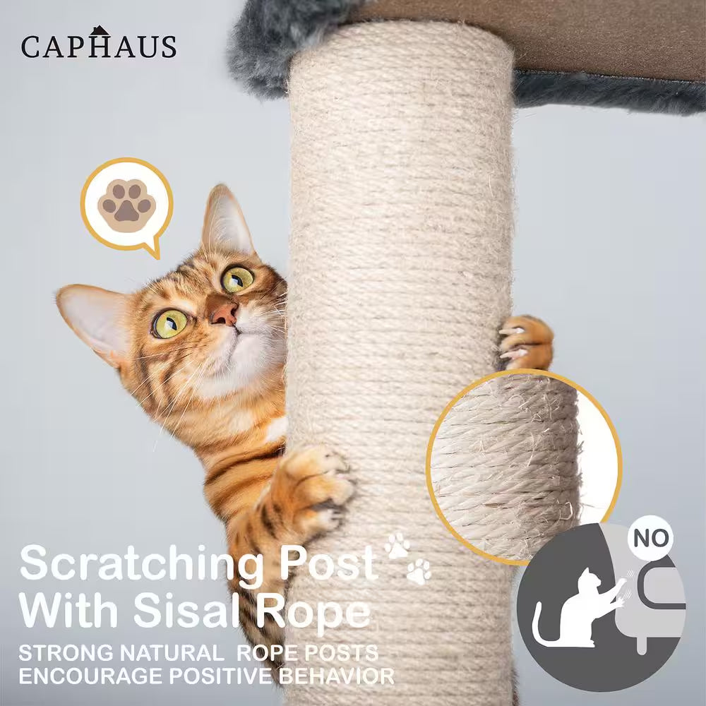 58 In. Dark Grey Cat Tower for Indoor Cats, Multi-Level Cat Activity Tree with Scratching Posts, Basket, Cave Condo