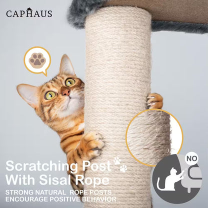 58 In. Dark Grey Cat Tower for Indoor Cats, Multi-Level Cat Activity Tree with Scratching Posts, Basket, Cave Condo